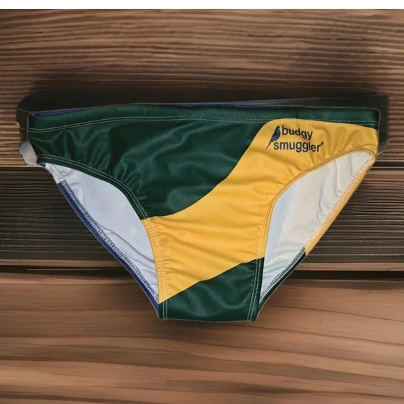 Men's Green and Yellow Swim Briefs - Picture 2 of 6